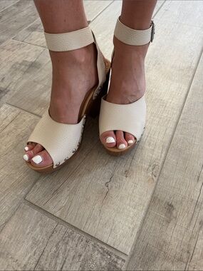 Seven Dials Cream Studded Ankle-Strap Wedge Sandals
